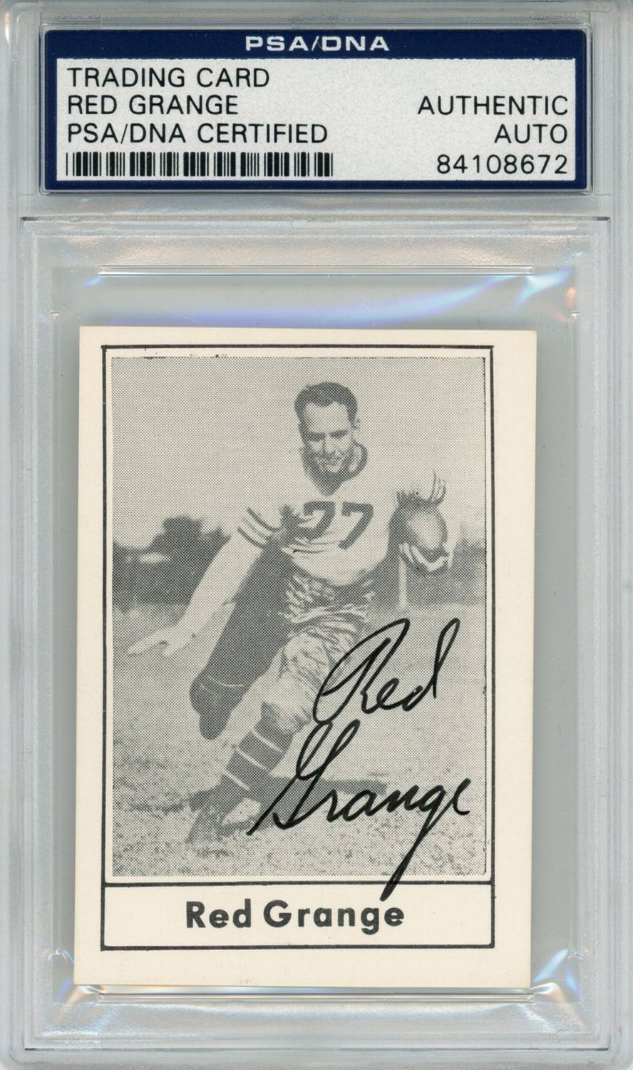 Red Grange Autographed 1977 Touchdown Club #1 Trading Card PSA Slab