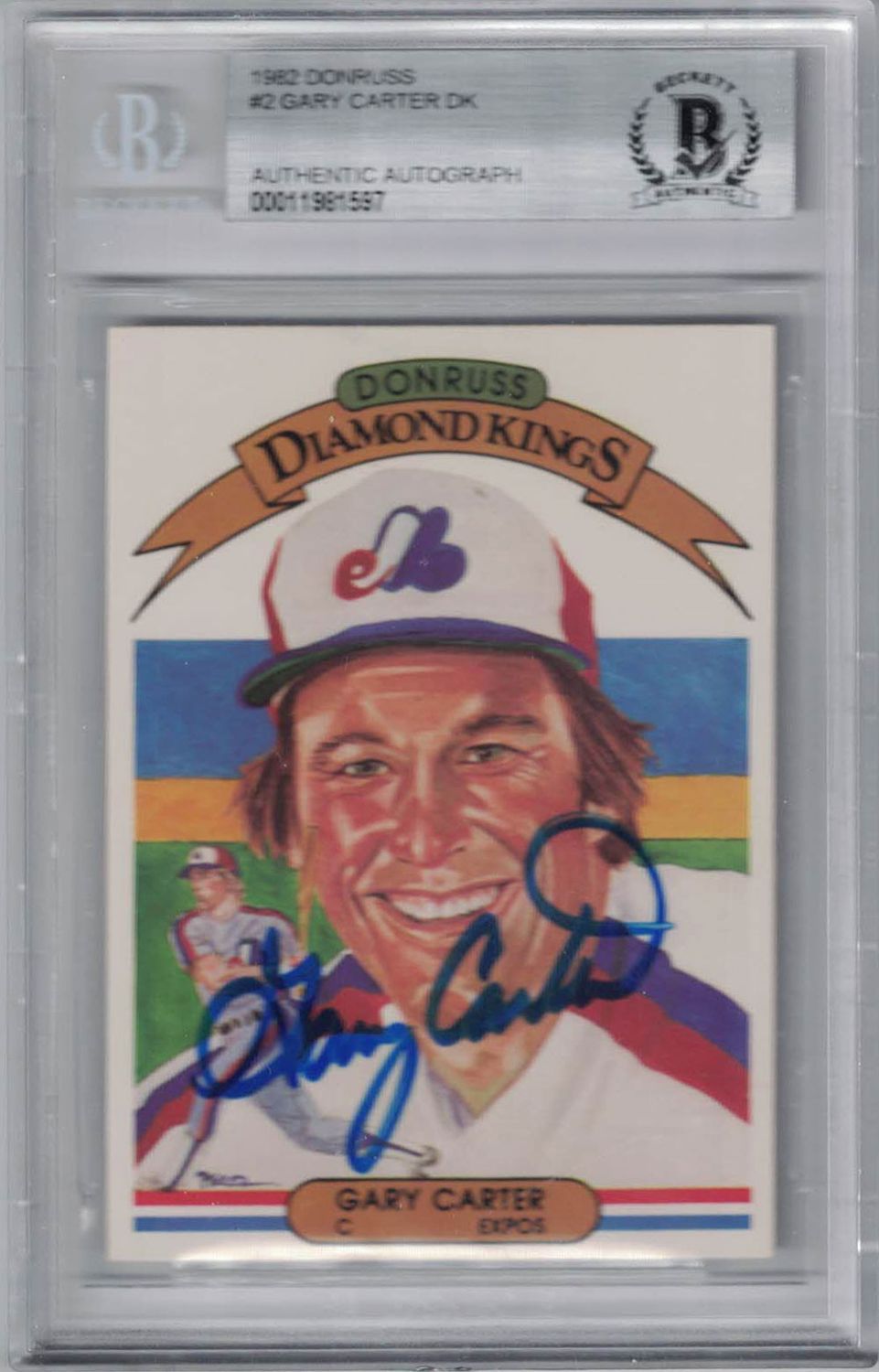 Gary Carter Signed Montreal Expos 1982 Donruss Diamond Kings Card BAS