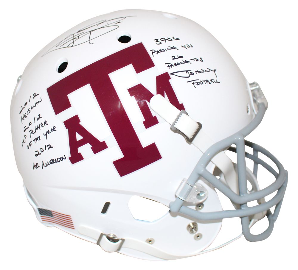 Johnny Manziel Signed Texas A&amp;M Aggies White Replica Helmet 6 Insc BAS
