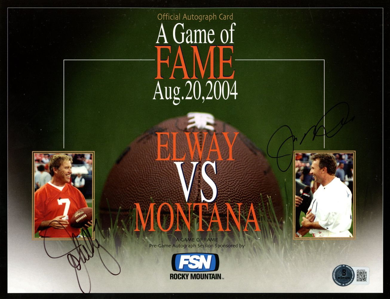 John Elway &amp; Joe Montana Signed Game of Fame 8x10 Photo Beckett 45106