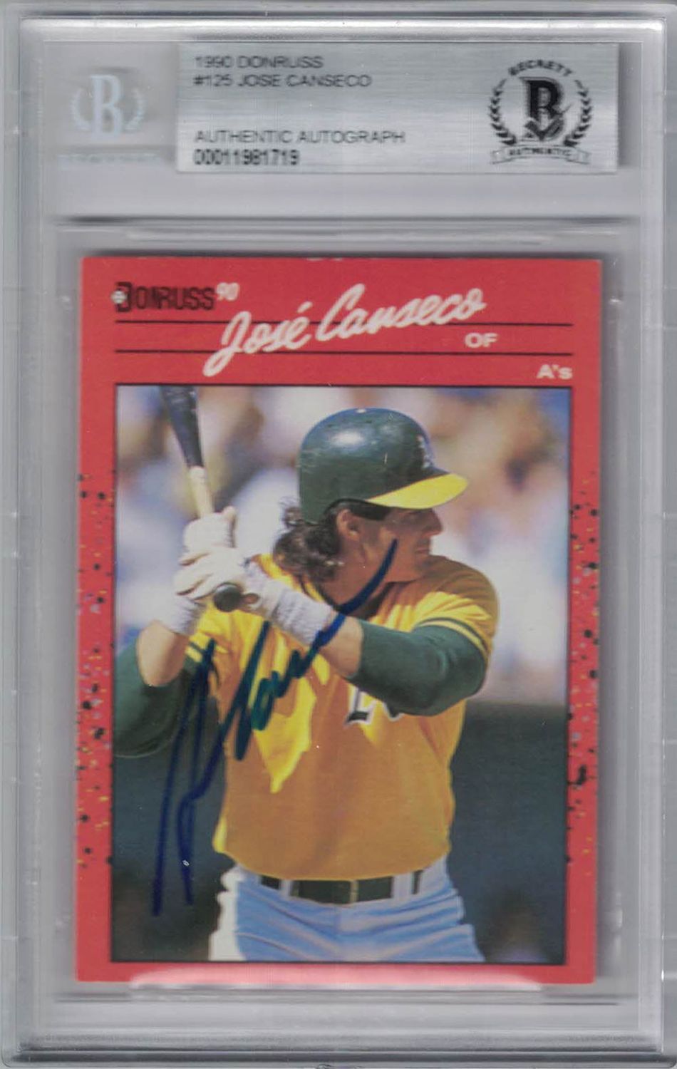 Jose Canseco Signed Oakland Athletics 1990 Donruss #125 Trading Card BAS
