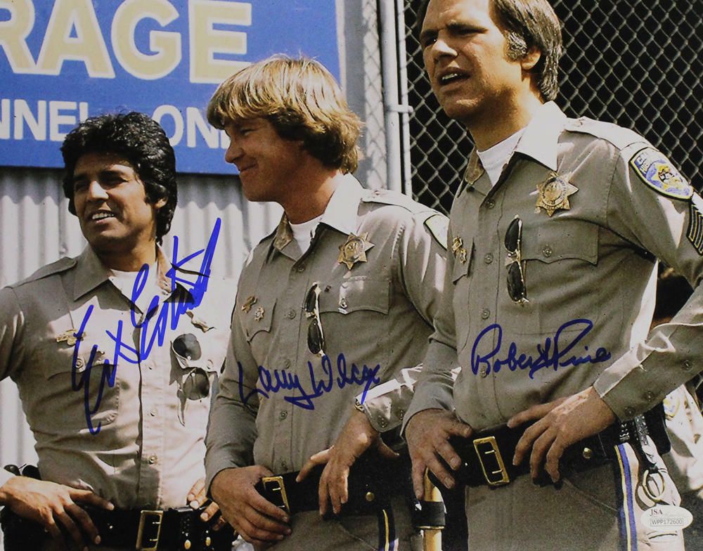 Robert Pine, Erik Estrada &amp; Larry Wilcox Signed Chips 11x14 Photo JSA