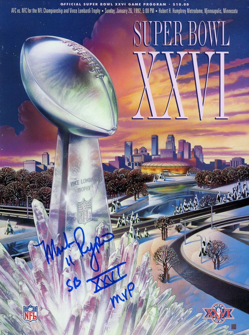 Mark Rypien Autographed/Signed Super Bowl XXVI Program SB MVP JSA