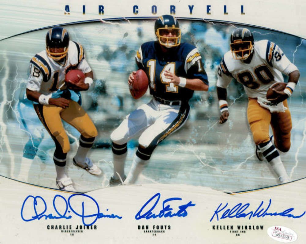 San Diego Chargers Hall Of Fame Autographed 8x10 Photo (Joiner, Winslow, Fouts) JSA