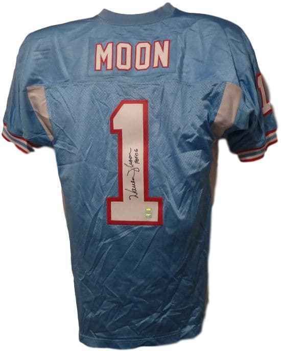 Warren Moon Autographed Houston Oilers Mitchell 7 Ness Size 48 Blue Jersey