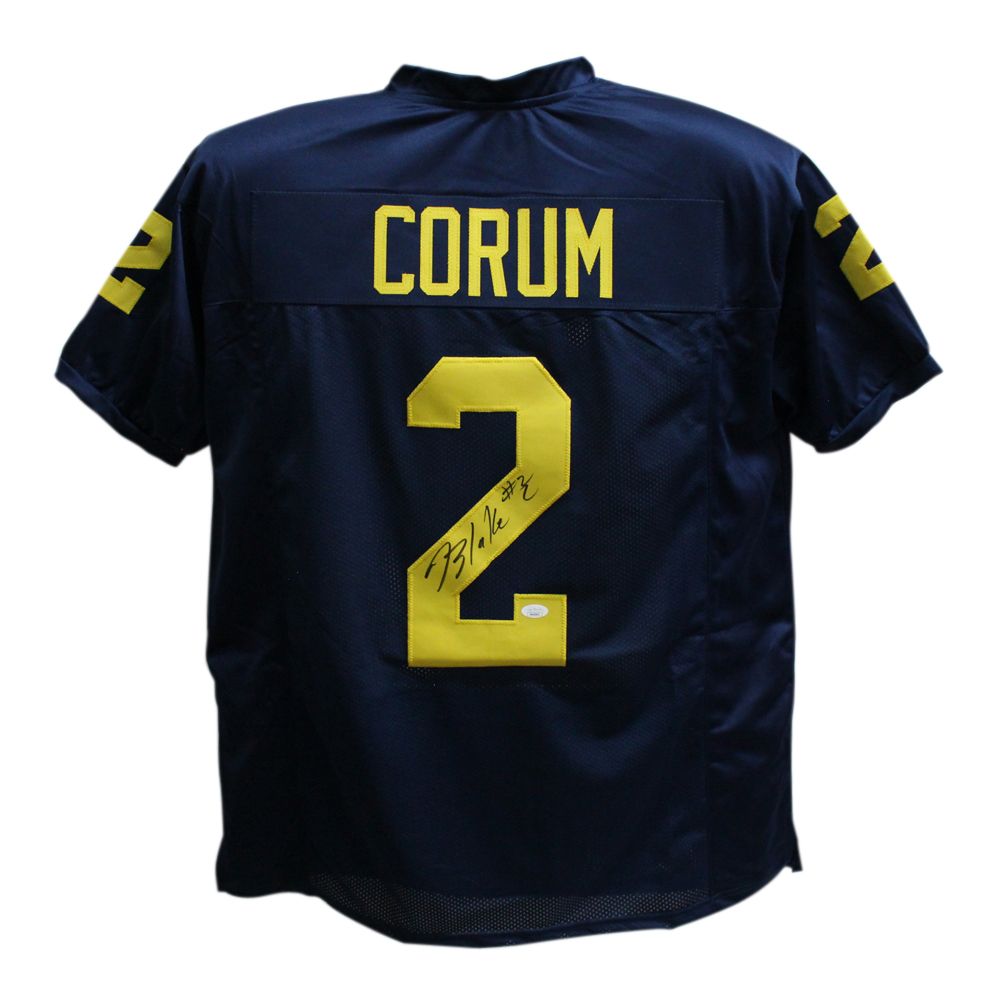 Blake Corum Autographed/Signed College Style Blue XL Jersey JSA
