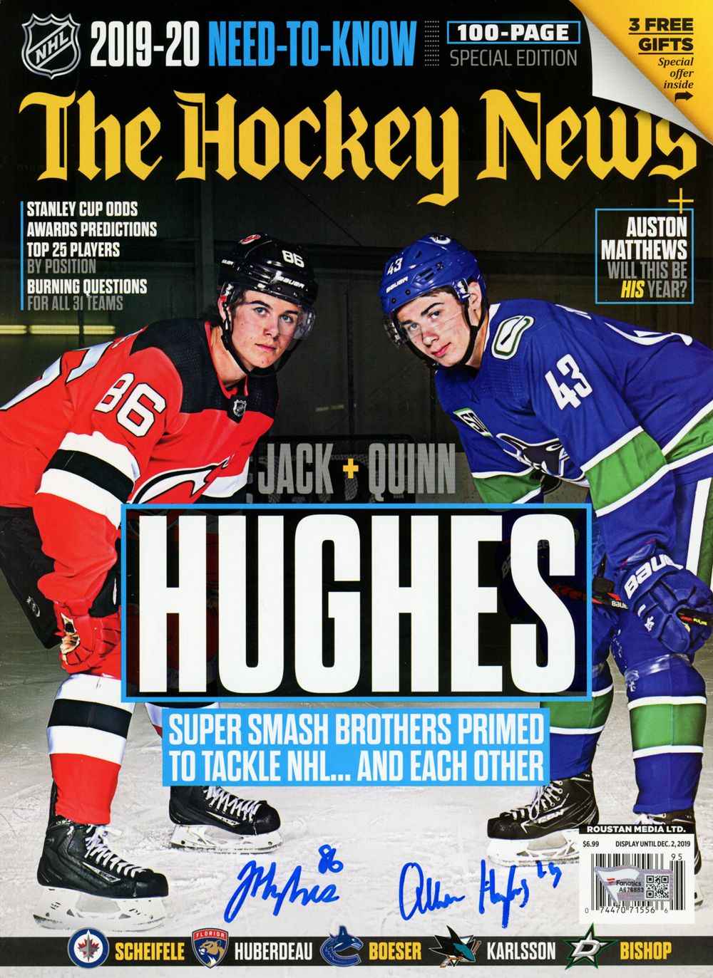 Jack Hughes &amp; Quinn Hughes Signed Hockey News Magazine Devils Canucks