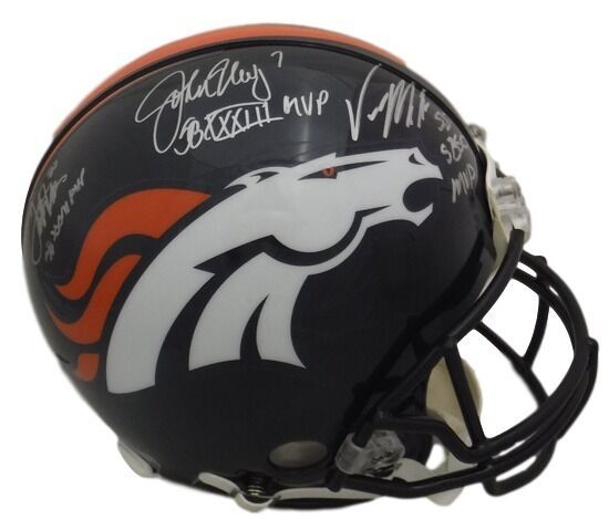 Denver Broncos SB MVP Autographed Full Size Riddell Proline Helmet (Elway, Davis &amp; Miller) JSA