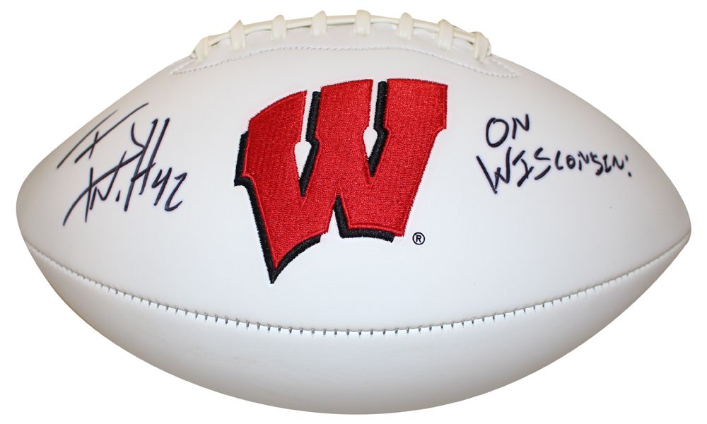 TJ Watt Autographed/Signed Wisconsin Badgers White Panel Football JSA