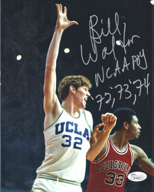 Bill Walton Autographed UCLA Bruins 8x10 Photo w/NCAA POY 72, 73, 74 JSA