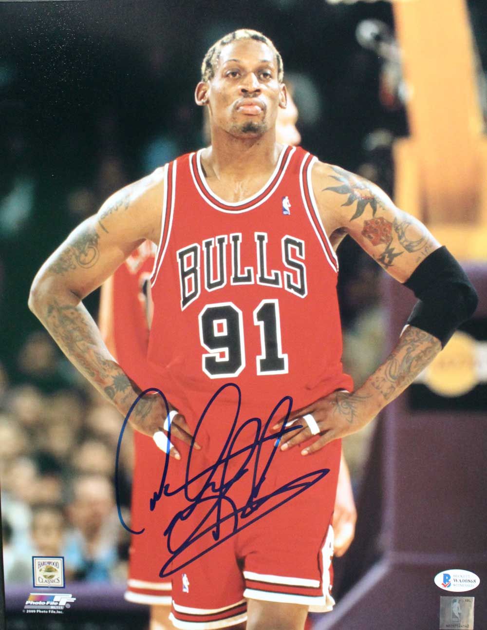 Dennis Rodman Autographed/Signed Chicago Bulls 11x14 Photo BAS PF
