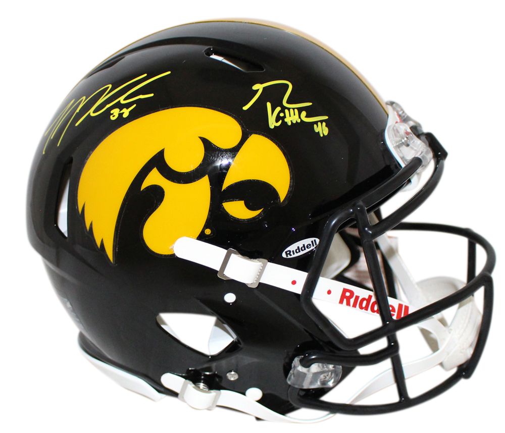 George Kittle &amp; TJ Hockenson Signed Iowa Hawkeyes Authentic Helmet BAS