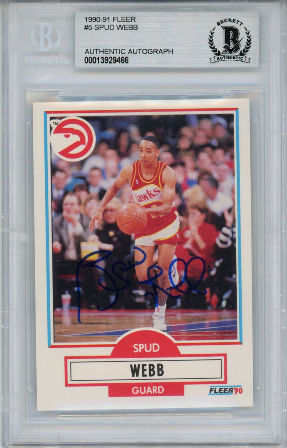 Spud Webb Autographed 1990-91 Fleer #5 Trading Card Beckett Slab
