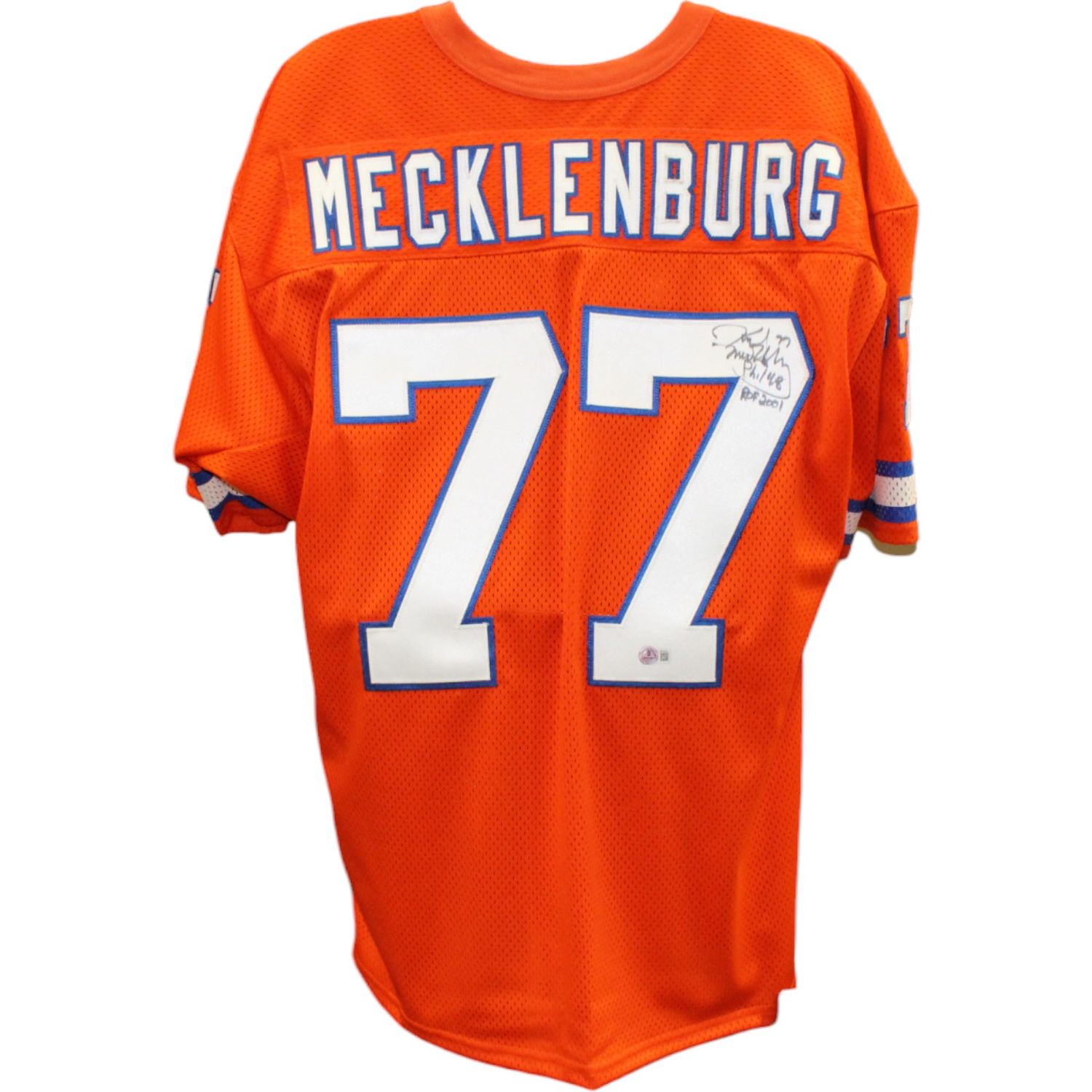 Karl Mecklenburg Signed Pro Style Orange Jersey ROF Beckett 45043