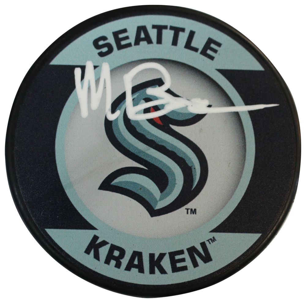 Matt Beniers Autographed Seattle Kraken Logo Hockey Puck Fanatics