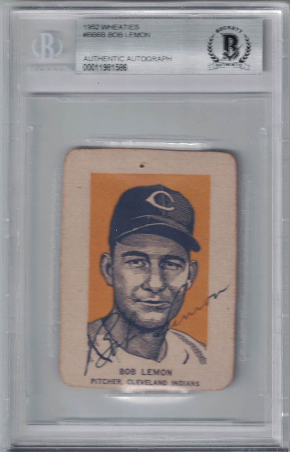 Bob Lemon Signed Cleveland Indians 1952 Wheaite Hand Cut Card BAS