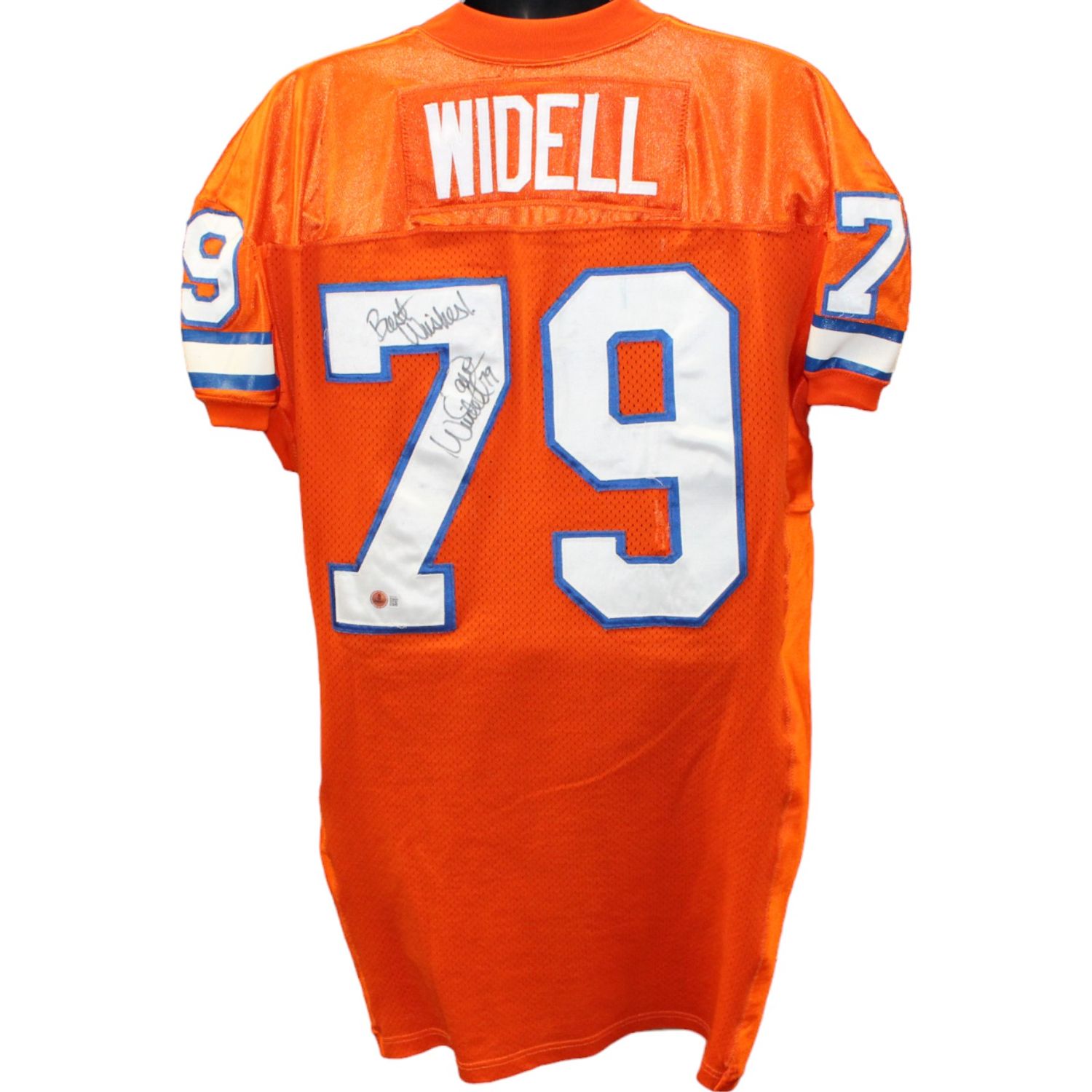 Dave Widell Signed Broncos Game Used Wilson Orange Jersey BAS 45055