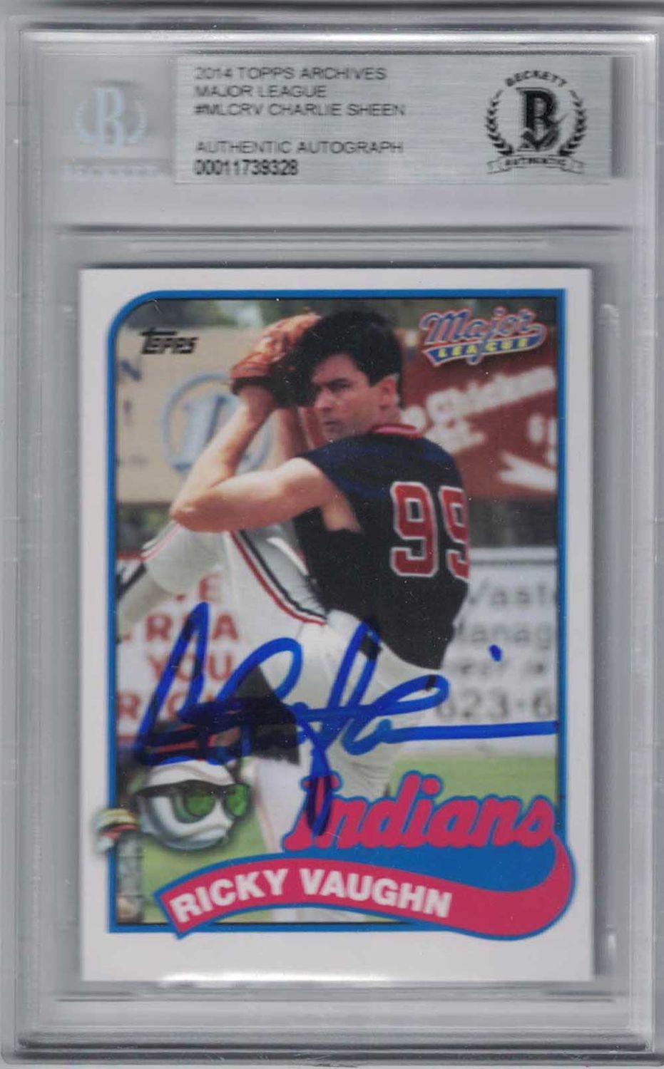 Charlie Sheen Signed Major League 2014 Topps Archives Vaughn BAS Slab