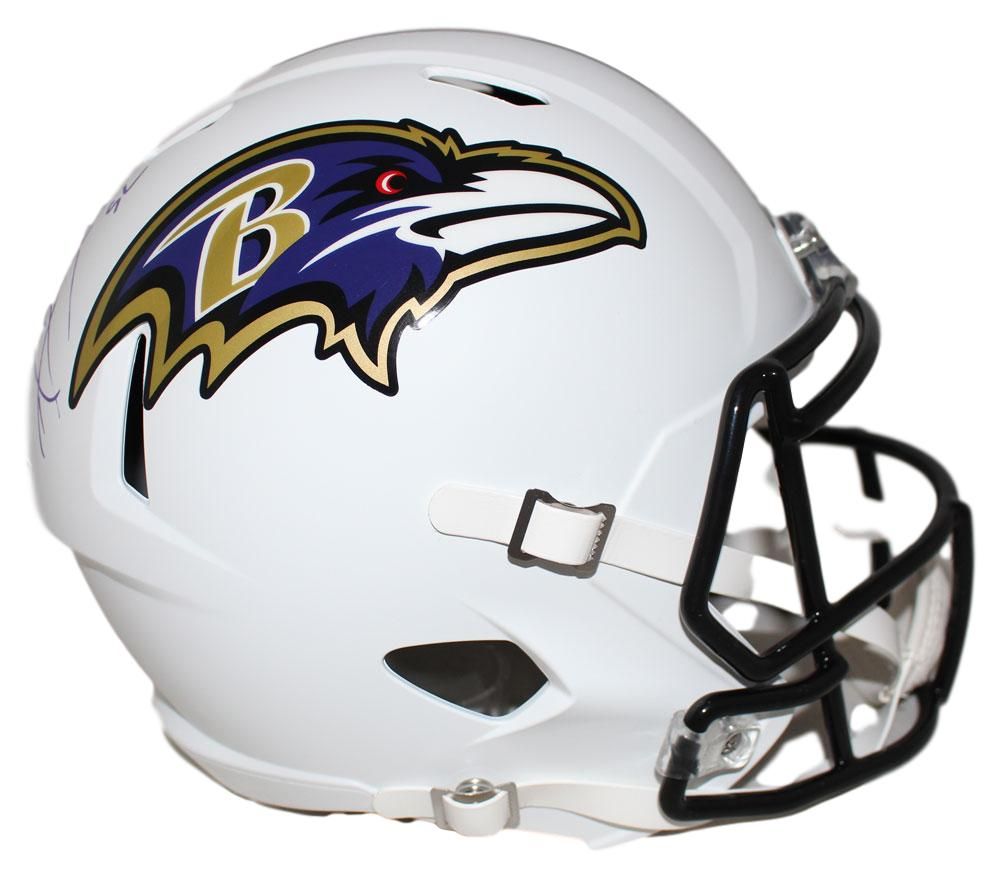 Ray Lewis Autographed/Signed Baltimore Ravens F/S Flat White Helmet BAS