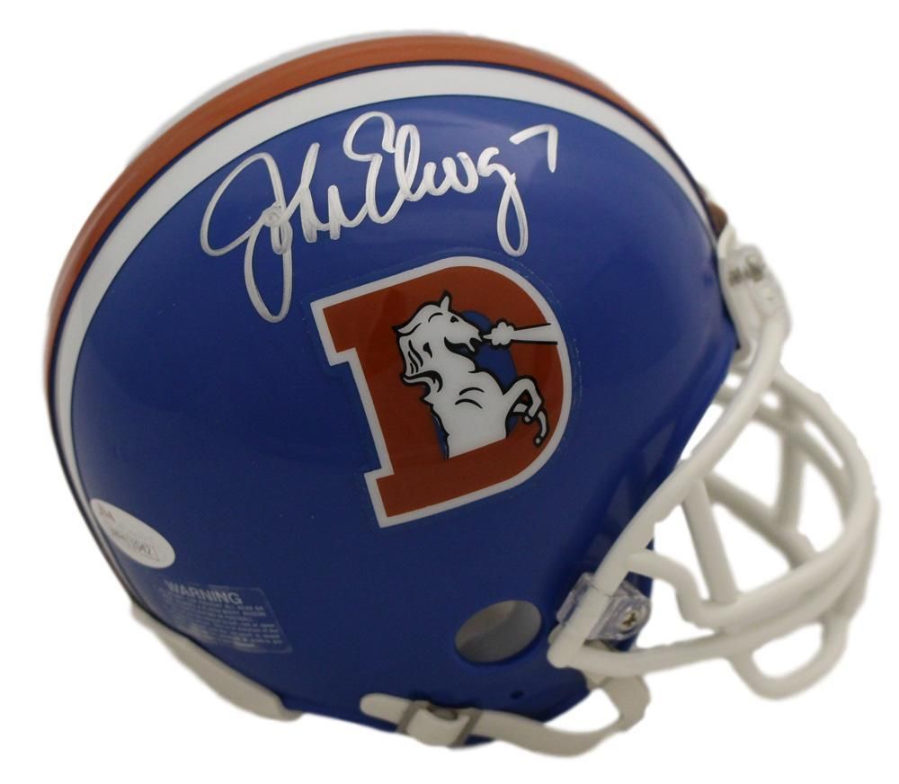 John Elway Autographed Denver Broncos Riddell D Logo Mini Helmet (N/O) JSA