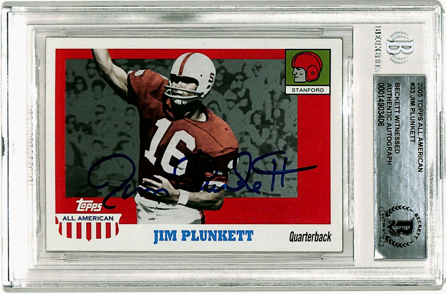 Jim Plunkett Signed 2005 Topps All American Trading Card Beckett Slab