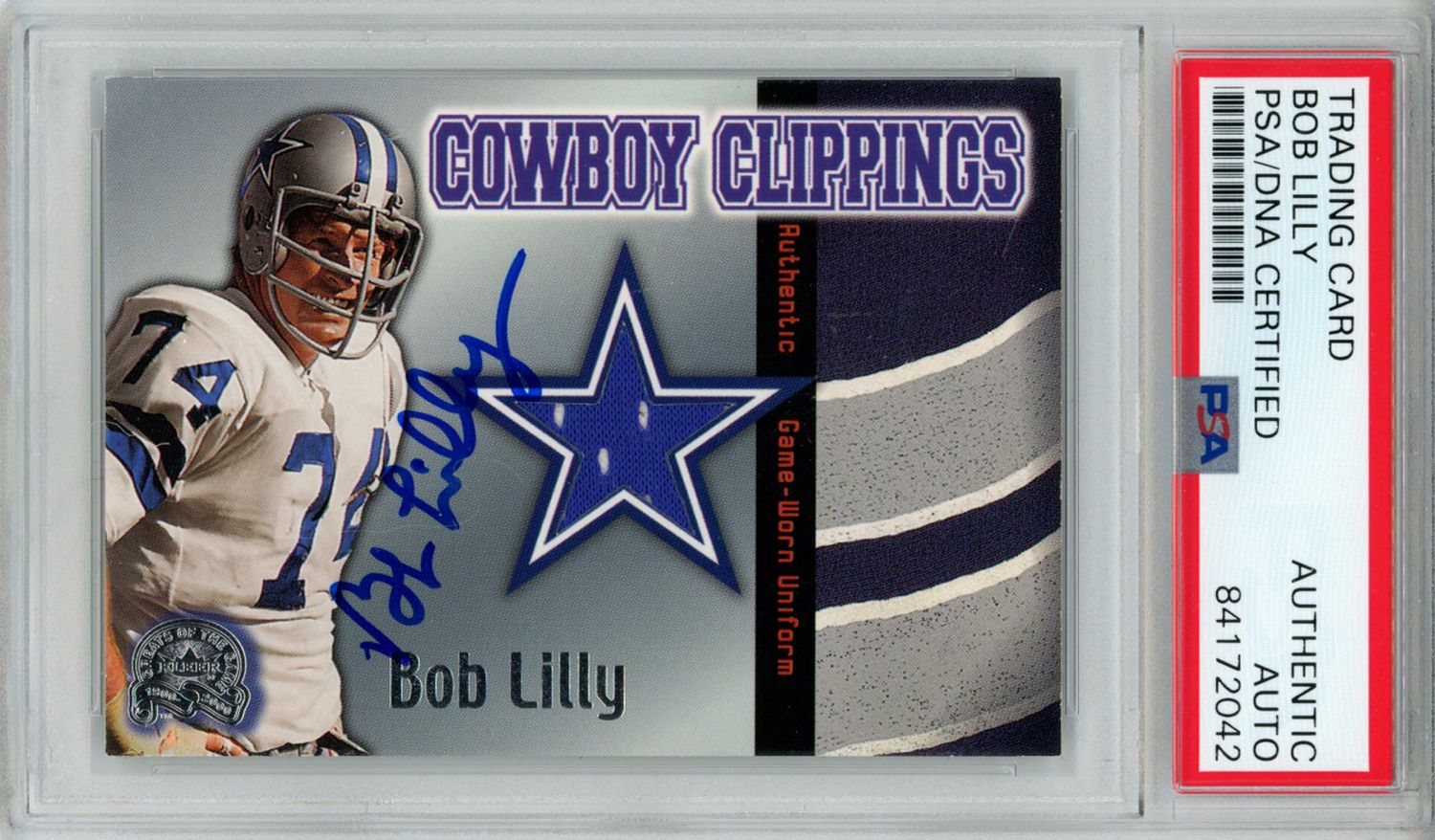 Bob Lilly Autographed 2000 Fleer Skybox Patch Trading Card PSA Slab