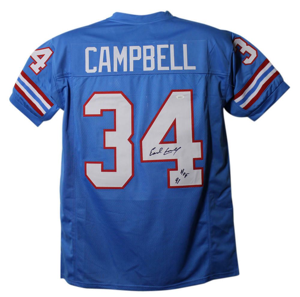 Earl Campbell Autographed Houston Oilers XL Blue Jersey HOF JSA