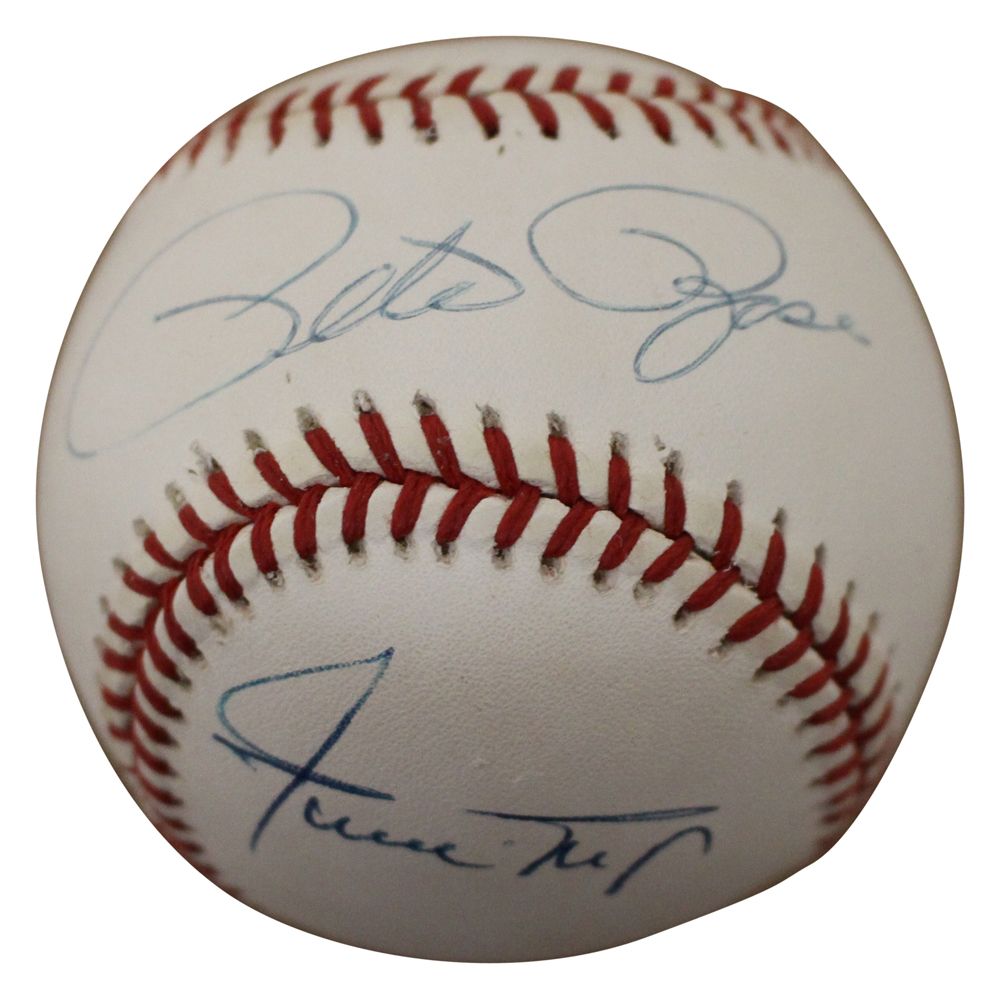 Willie Mays &amp; Pete Rose Signed Giants/Reds National League Baseball BAS