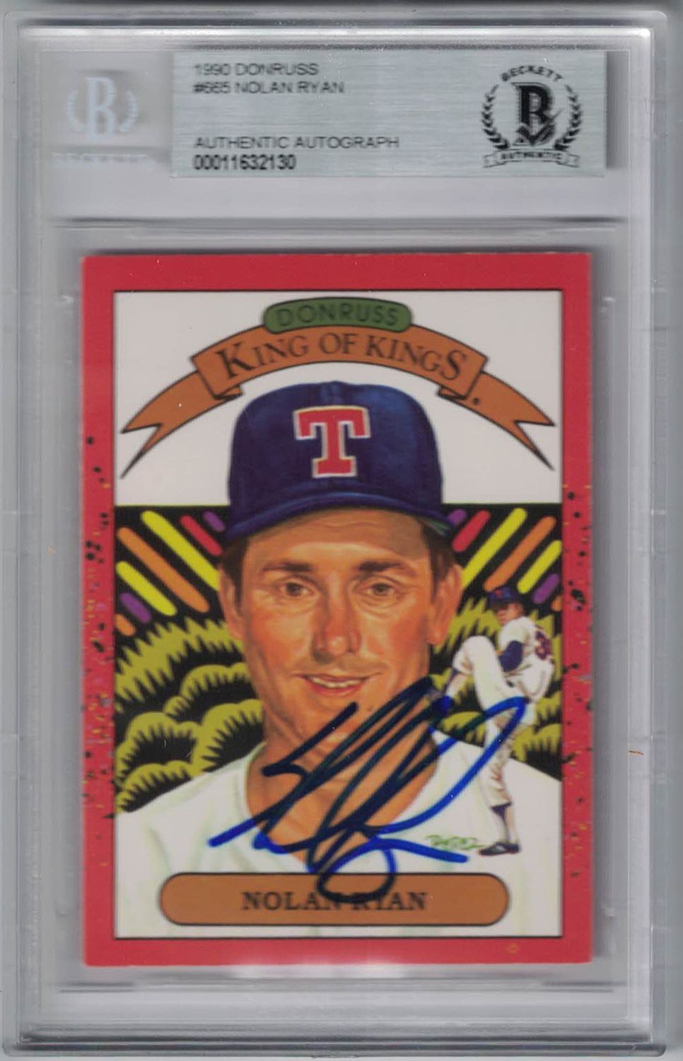 Nolan Ryan Autographed Texas Rangers 1990 Donruss Trading Card BAS