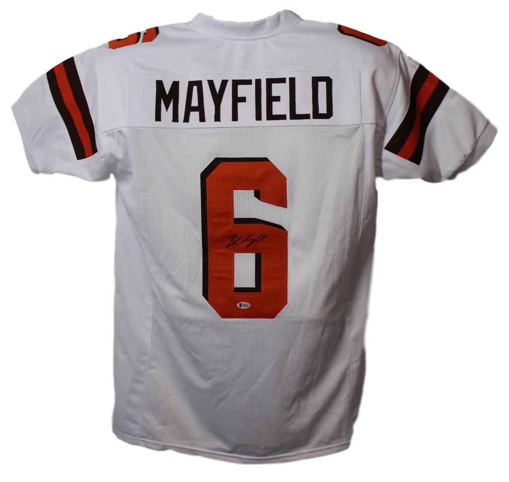 Baker Mayfield Autographed/Signed Pro Style White XL Jersey BAS