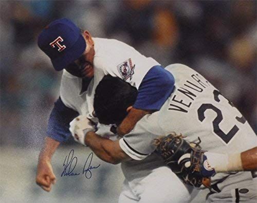 Nolan Ryan Autographed Texas Rangers 16x20 Photo (Fight) DA