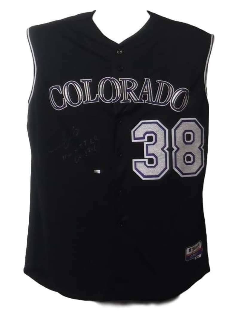 Ubaldo Jimenez Autographed Colorado Rockies Majestic Black Sleeveless Jersey