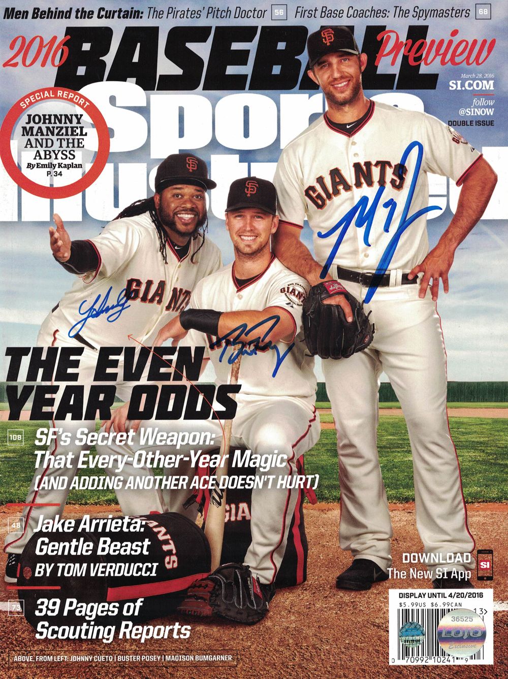 Buster Posey Bumgarner &amp; Cueto Signed SF Giants Sports Illustrated Steiner
