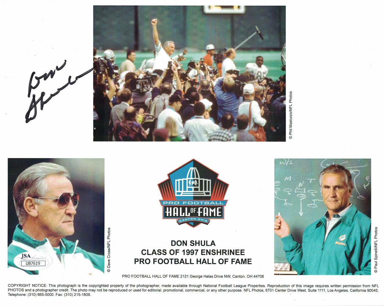 Don Shula Autographed/Signed Miami Dolphins Hall Of Fame 8x10 Photo JSA