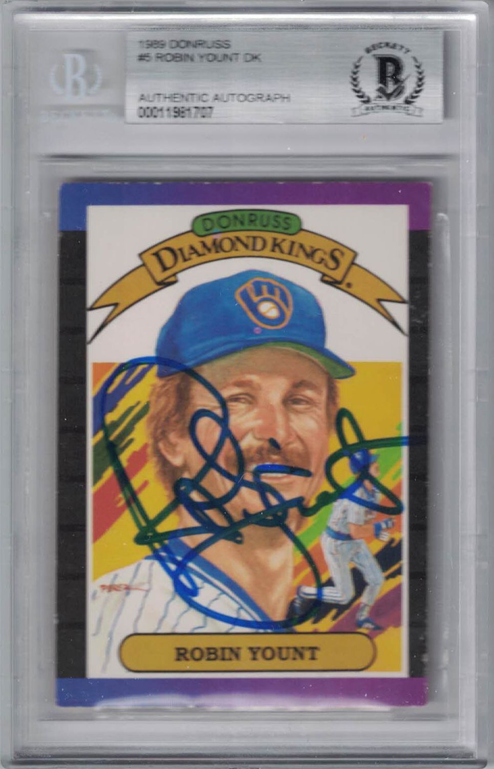 Robin Yount Signed Milwaukee Brewers 1989 Donruss Diamond Kings Card BAS