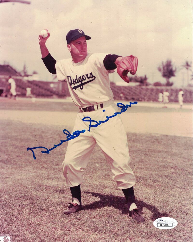Duke Snider Autographed Brooklyn Dodgers 8x10 Photo Throwing JSA