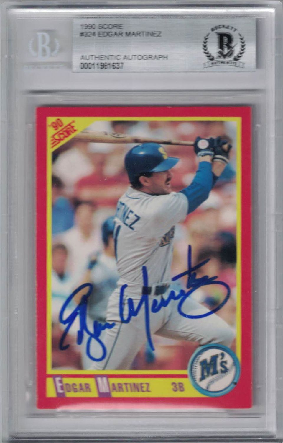 Edgar Martinez Signed Seattle Mariners 1990 Score #324 Trading Card BAS