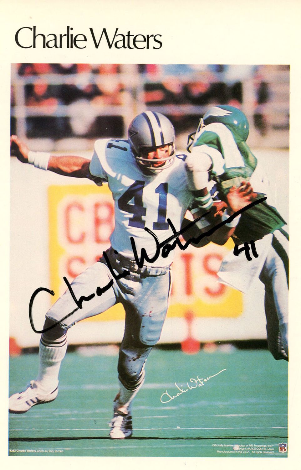 Charlie Waters Autographed Dallas Cowboys Mini Poster 10/50 BAS 46137