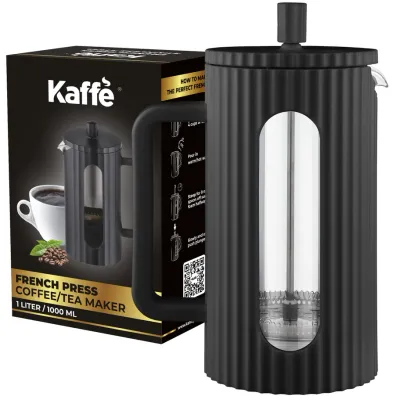 Kaffe Large French Press Coffee Maker - Double-Wall - Black - 1L