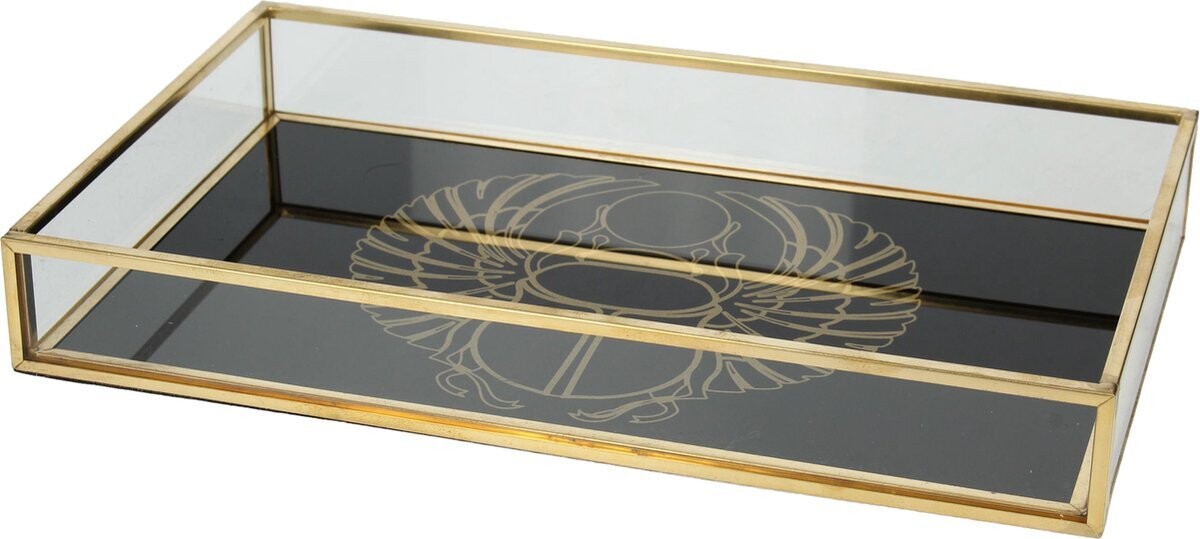 Mooi glas met messing tableau, met scarabee