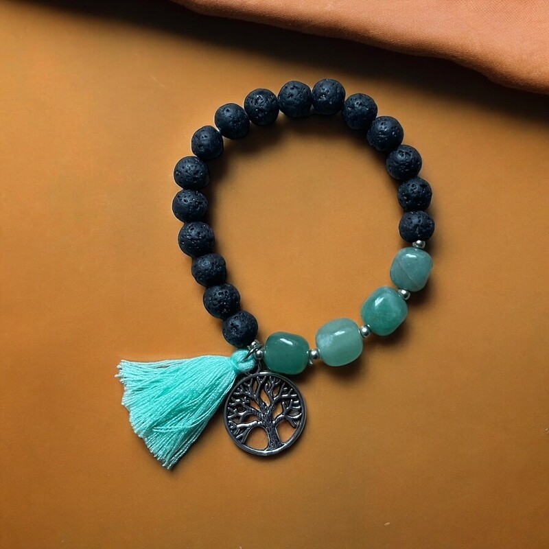 Natuurstenen armband met Lavasteen en Aventurijn