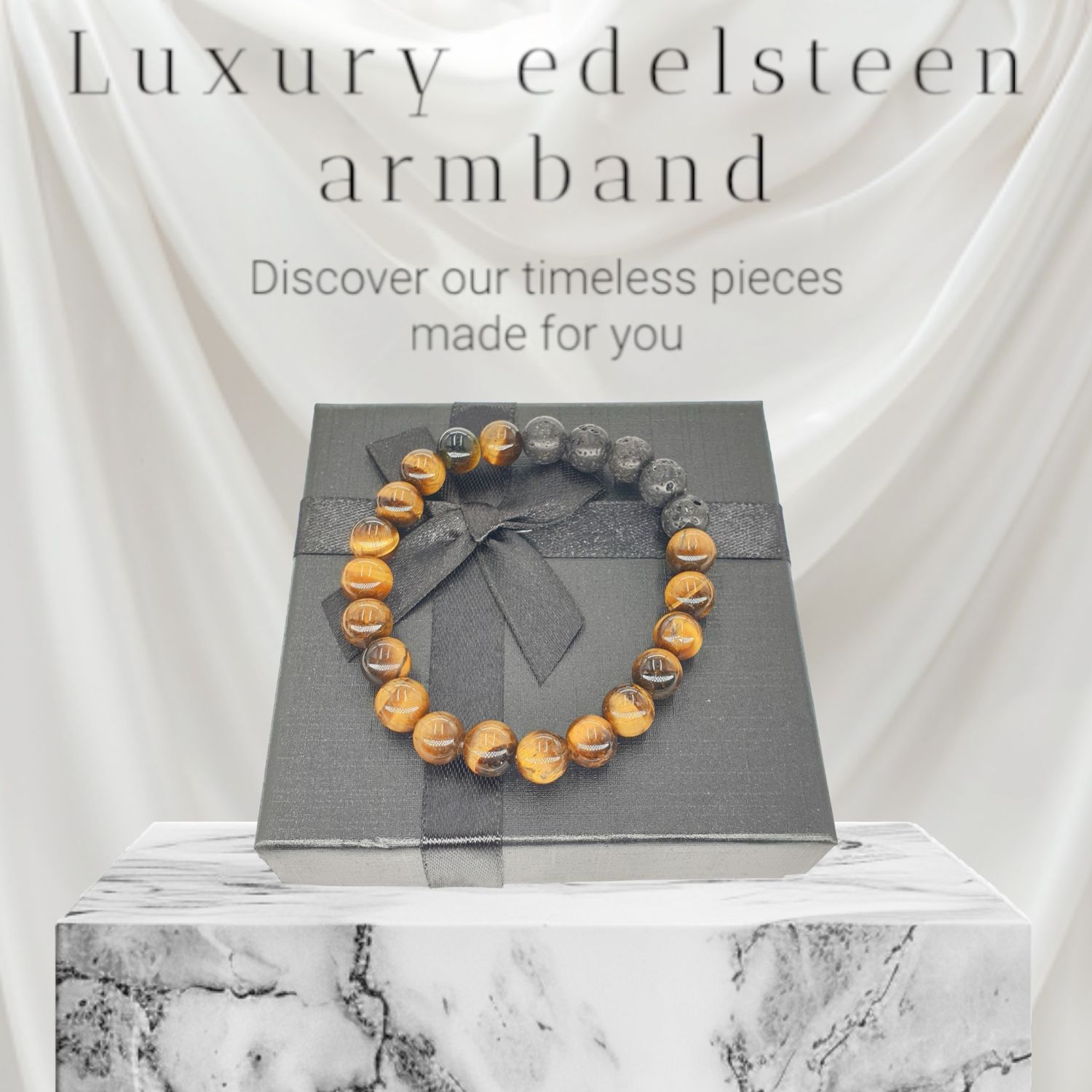 Armband Tijgeroog en Lavasteen