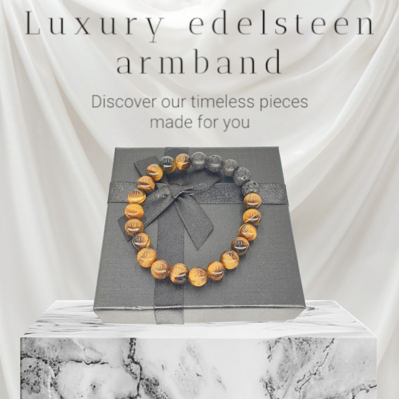 Armband Tijgeroog en Lavasteen