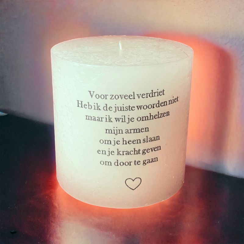 Dikke kaars, met mooie tekst, troostcadeau