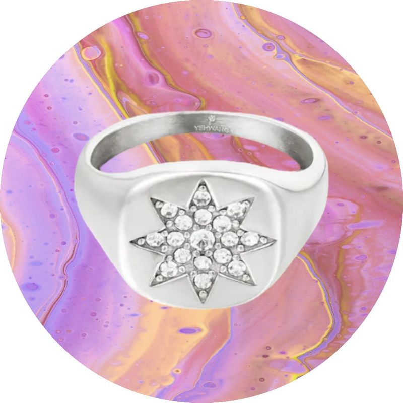 rvs ring met grote ster met zirconen