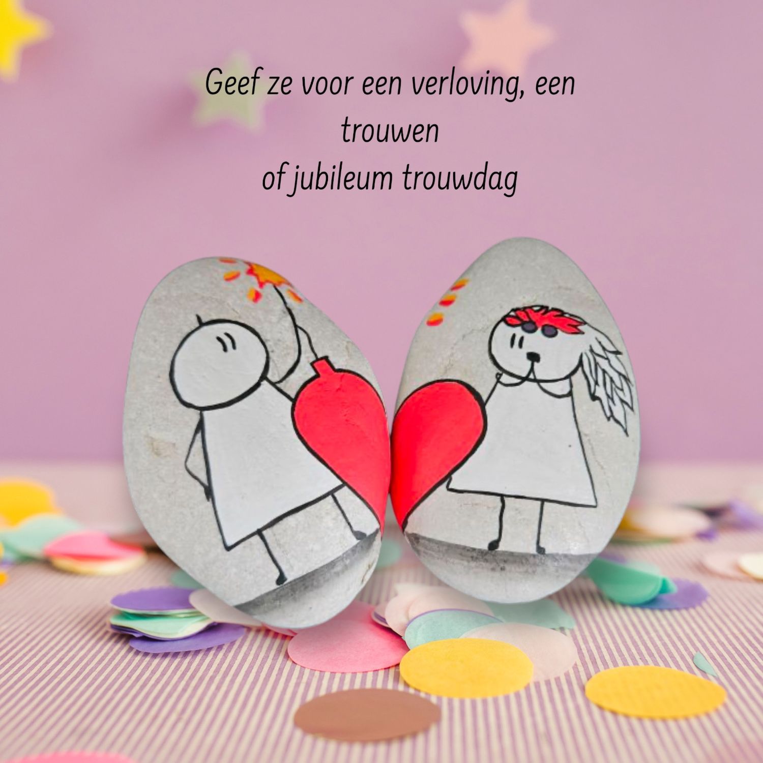Man en Vrouw stenen, vormen samen een mooi rood hart, jubileum trouwdag, trouwen, verloving