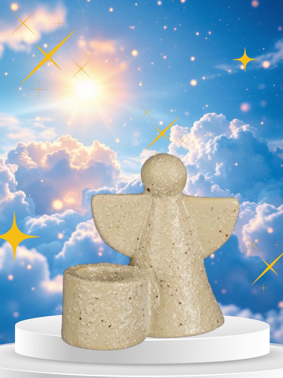 Mooi stenen engeltje met kaars standaard, in twee kleuren Engeltje als kaarsenstandaard voor kleine kaars, 2 kleuren