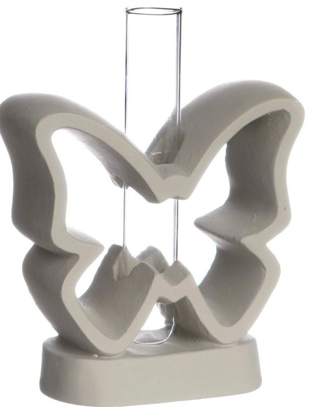 Lief troostkado, een cementen vlinder met bloemenvaasje, geef er een klein bloemetje bij.
