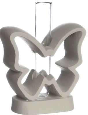 Lief troostkado, een cementen vlinder met bloemenvaasje, geef er een klein bloemetje bij.