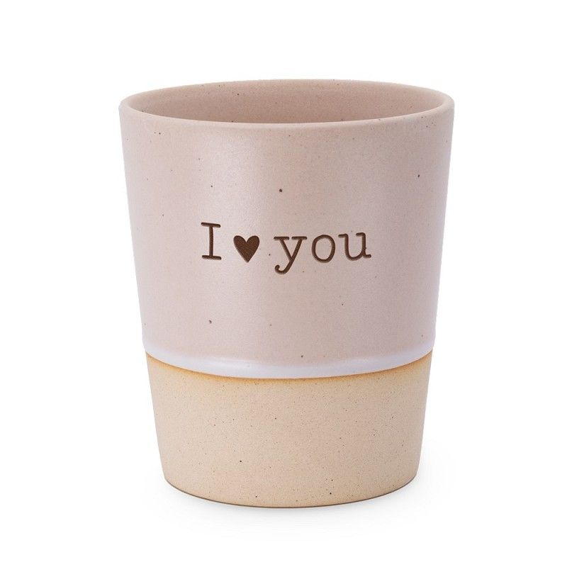 I love you, keramiek beker, roze/camel